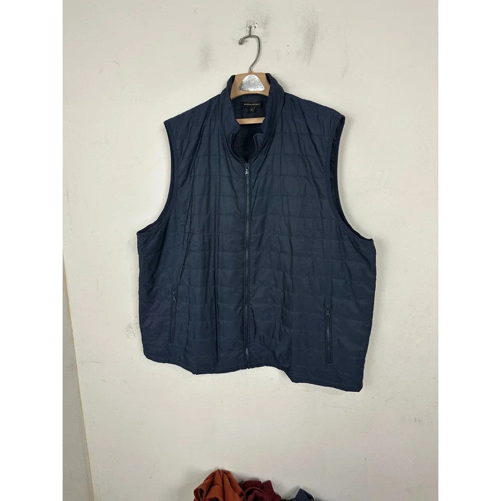 Banana Republic Mens XXL Navy Blue Quilted Full Zip Puffer Vest Jersey Lined